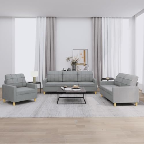 Qnhdfrt Sofa Garnitur Hellgrau Stoff 3-TLG mit Kissen Sessel Zweisitzer Dreisitzer für Wohnzimmer Balkon