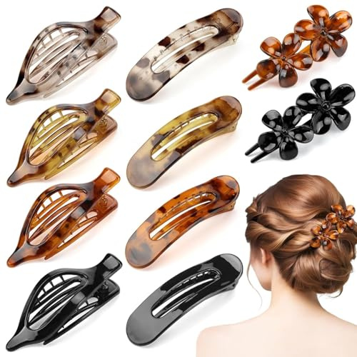 10 Pièces Pince à Cheveux Plates pour Femmes Filles, Pinces à Griffes Grande Antidérapantes pour Cheveux Épais & Fins, Tenue Solide Pinces Latérales avec Couleur Différent