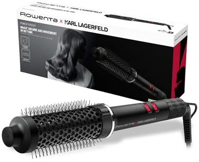 Rowenta x Karl Lagerfeld Powerbrush, Spazzola Termica in Ceramica da 38 mm, Temperatura Regolabile e Generatore di Ioni, per Capelli con Volume Extra, Design Ergonomico e Facilità d'Uso, UB572LE0