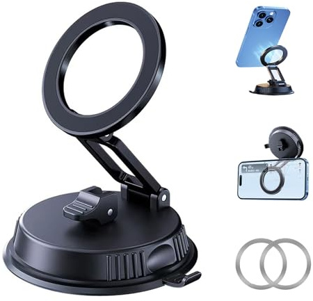 JXBCGAL Support de Téléphone Portable de Voiture pour Magsafe, 360° de Rotation, Support Magnétique pour Téléphone de Voiture, Accessoires Automobiles Compatibles Avec iPhone 17/16/15/14/13/12 et Tous