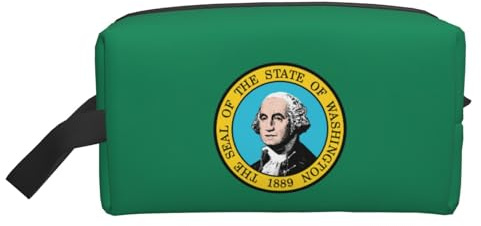 Bolsa de almacenamiento de viaje con estampado de bandera de Washington, bolsa de aseo portátil de gran capacidad