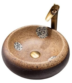 YHxFlux Durevole Lavabo da appoggio Rotondo Moderno Semplice in Ceramica for Bagno e Balcone Facile da installare