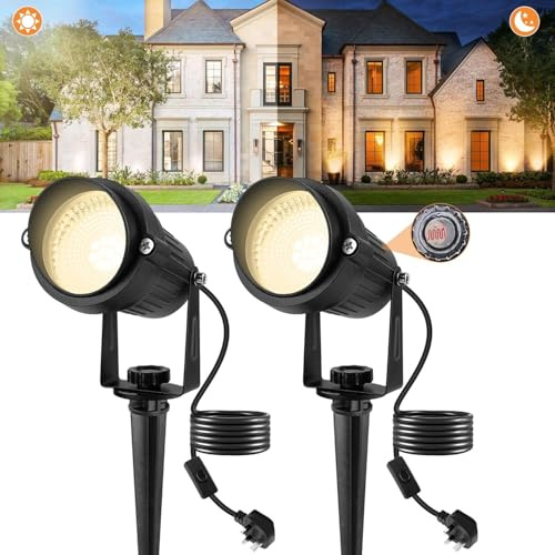 NATPOW Warm White Garden Spot Lights with Photocell Sensor, Plug-in, 2 Pack
