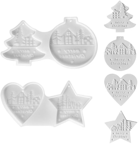 Christmas Silicone Moulds, 2PCS Christmas Tree Pendant Molds Xmas Plaster Casting Mould for Heart DIY Crafts Present Holiday Decorations