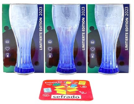 sefrado Bundle mit 3er Cola Glas Set Nachtblau McDonalds - Sammel Gläser - mit exclusivem Untersetzer