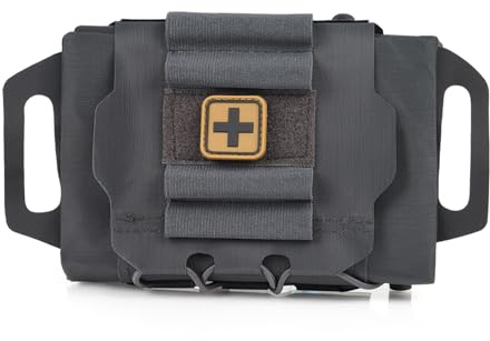 Kit di Primo Soccorso Tattico a Dispiegamento Rapido Sistema IFAK Due Pezzi con Tascapane Medico MOLLE Borsa di Sopravvivenza d'Emergenza Professionale per Viaggi e Escursionismo all'Aperto(Gray)