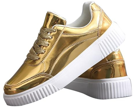 Generiska sportskor för kvinnor, glitter, festliga fritidsskor för damer, paljetter, platta sneakers, minnesskum, sneakers, mjuka sulor, löparskor, lediga vandringsskor, skosnören, träningsskor, Guld