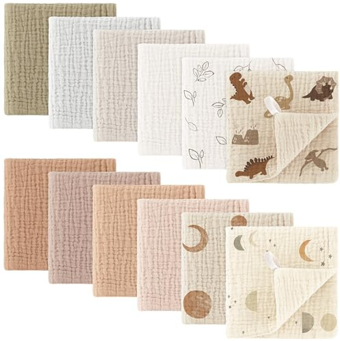 Bearmoss Baby Musselin Waschlappen Moltontücher 100% Baumwolle Weiche Spucktücher Baby,Atmungsaktiv und Extrem Saugfähig Musselin Tuch für Saugstark Mulltücher 12 Stück 25 x25cm (Braun)