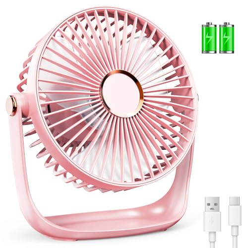 iNeibo Desk table fan,USB-type C 2400mAh Battery Powerful and Quiet Small Desk Fan,Dual 360° Mini USB Fan, with1.5M cable Rechargeable and Silent Operation for Home,Office,School and Outdoor (Pink)