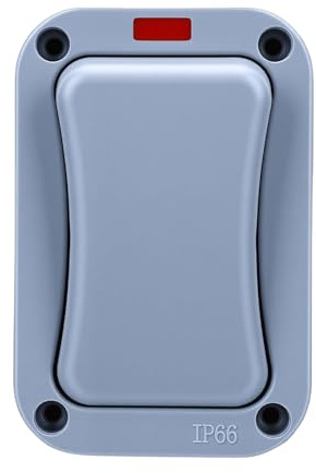 GEERYZHE Interruptor de Luz para Exteriores, 20A, IP66, Resistente Al Agua, 1 Unidad, Control Doble con Indicador de Potencia para Césped, Balcón, Patio, Terraza y Jardín