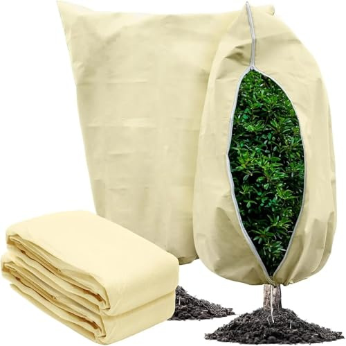 NFEKLFI Funda para Plantas Protector Cubiertas de Invierno for Plantas, protección contra heladas, Fundas Tela, Protectores arbustos y árboles, Bolsa con Cremallera cordón Ajustable(Yellow,60x80cm)