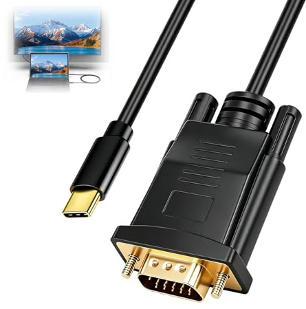 Stamlyn USB C to VGA Cable 1.8M, Type C to VGA Adapter 1080P@60Hz | for Thunderbolt 3/4 for MacBook Pro/Air, iPad Pro, Surface Book, Laptops to Monitor/Projector - Video Converter