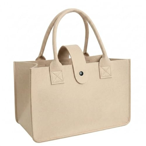 Generisch Filztasche Einkaufskorb mit Henkel Faltbar 39x20x26cm 20L Shopper Filz Aufbewahrungskorb Stabil Tragetasche Einkaufstasche groß Organizer Tasche für Auto Picknick Büro Regal (Beige)