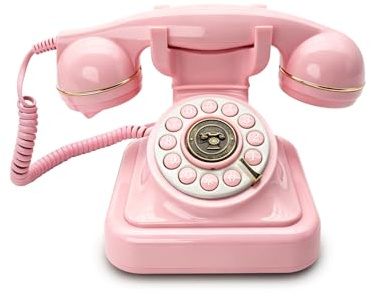 Téléphone européen rétro vintage filaire à touches (rose)