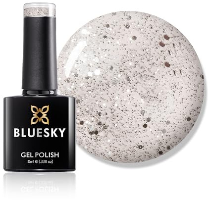 Bluesky Gel-Nagellack, Platinum Marble A051, Silber-Glitzer, langlebig, splitterfest, 10 ml (Trocknen unter UV-LED-Lampe)