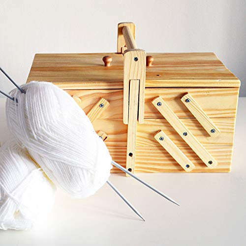 EMAKO Nähkasten Nähbox Nähkiste mit 5 Fächern Nähkästchen Kiefernholz 30 x 18,5 cm
