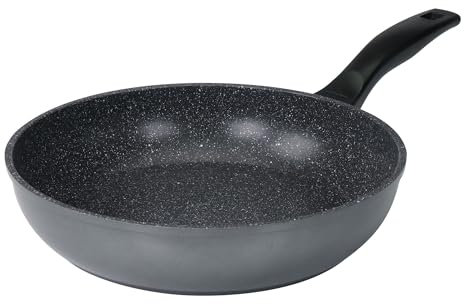 STONELINE Schmorpfanne 28 cm hoher Rand, Aluguss, Schmorpfanne beschichtet mit echten Steinpartikeln, geeignet für Backofen und Induktion, ohne Fett und Öl braten, grau