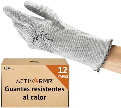 Ansell ActivArmr 42-474, Hitzeschutz Handschuh, Industrielle hitzebeständige Handschuhe, Arbeitshandschuhe mit Filz -Futter und Stulpen, Professionelle Schutz-Handschuhe, 12 Paar, Gr. M