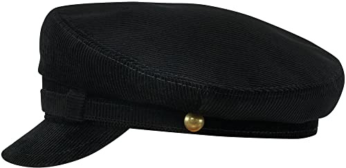 Sterkowski Lennon Mütze | 100% Baumwollkord Breton-Stil Mütze für Herren und Frauen | schiebermütze Herren schirmmütze Damen sommermütze Herren Cap Damen Sommer caps männer 57 cm Schwarz