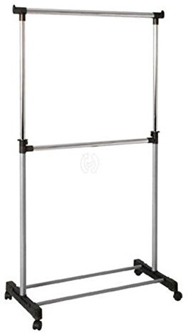 Haku Rollgarderobe Garderobe aus Alufarbigem und verchromtem Stahlrohr und grauem Kunststoff, Breite 90cm, 44708