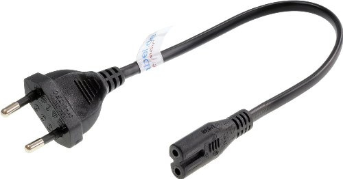 shortix kurzes Netzkabel (Stromkabel mit Euro-Flachstecker auf Euro-8-Buchse). schwarz. 30cm.