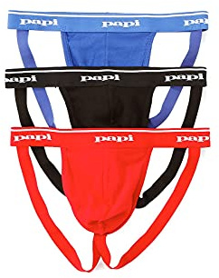 papi mens 3-pack Jockstrap, Athletic Supporter, Breathable Male Workout Underwear Pack of 3, Red/Black/Blue, X-Large US