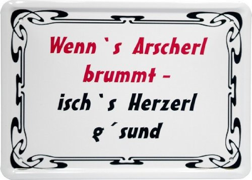 WOGEKA ART Retro Blechschild - Wenns Arscherl brummt - bayerisch - witziger Spruch als Geschenk-Idee zum Geburtstag Weihnachten zur Dekoration 21x15 cm Vintage-Design Metall MJ 84