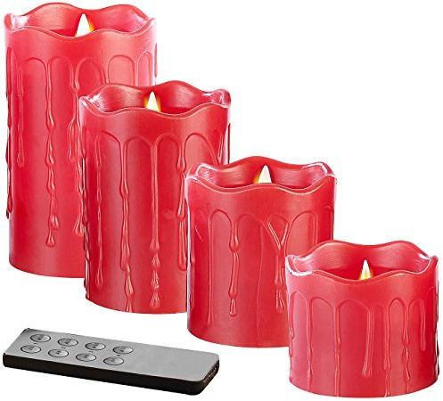 Britesta LED Adventskerzen: 4 flackernde LED-Echtwachskerzen, Höhe Abgestuft, rot (flackernde Kerzen, 4 Kerzen für Adventskranz, rote)