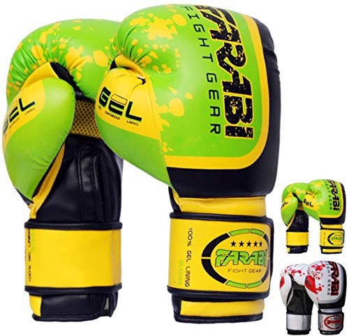 10, 12, 14, 16 oz Farabi Sports Guantoni da boxe per uomo e donna ideali per sparring, MMA, Muay Thai, Kickboxing, allenamento, palestra e pugni (Green, 12-oz)
