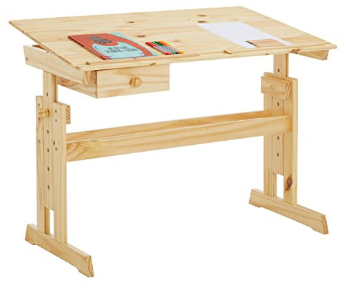 IDIMEX Kinderschreibtisch Flexi mit Kippfunktion und Höhenverstellung, praktischer Schreibtisch aus massiver Kiefer in Natur