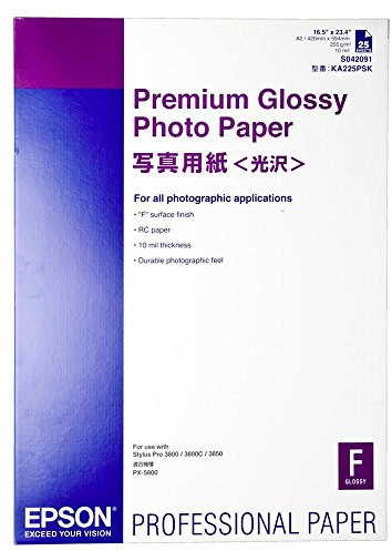 Epson C13S042091 Premium Glossy Photopapier Inkjet 255g/m2 A2 25 Blatt Pack