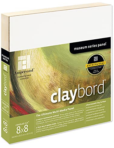 Ampersand Art Supply Holz-Malplatte: Museum Series Claybord, 20,3 x 20,3 cm, 1,9 cm Wiegenprofil