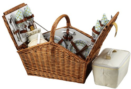Picnic at Ascot Huntsman English-Style Willow Picnic Basket with Service for 4 - Gazebo