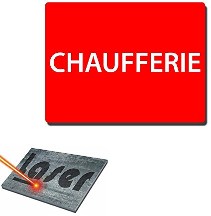 Plaque gravée autocollante 20x15cm Chaufferie fond rouge