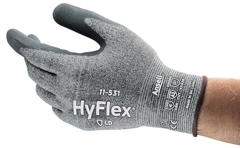 Ansell HyFlex 11-531 Schnittschutz-Handschuhe, Mechanikschutz, Größe 8, Grau (12 Paar)