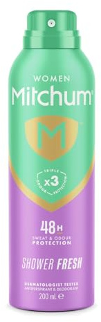 Mitchum Women Triple Odor Defense 48HR Protection Aerosol Deodorant & Anti-Perspirant, Shower Fresh, 200 ml
