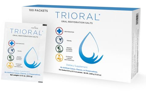 TRIORAL Rehydration Electrolyte Powder – Oral Rehydration Salts for Dehydration – Supports Hydration during Workouts, Fluid Loss, and Daily Wellness – 100 Drink Mix Packets