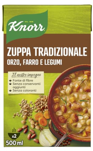Knorr Zuppa Tradizionale, Piatti Pronti Knorr con Ingredienti Naturali, Senza Coloranti e Senza Conservanti Aggiunti, Fonte di Fibre, Vegetariano, Confezione da 500 ml