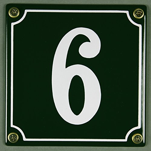 Emaille Hausnummernschild - Wählen Sie Ihre Nummer - Zahlen 1 bis 30 verfügbar - grün/weiß 12x12 cm und 12x14cm - sofort lieferbar! Hausnummer Schild wetterfest und lichtecht (6 grün/weiß 12x12cm)