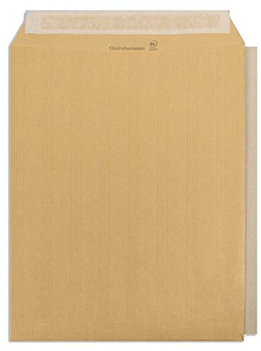 Clairefontaine 7854C - Karton mit 100 Versandtaschen Kraftbraun mit verstärktem Rücken 260x330 mm, selbstklebend, 90g, 1 Karton
