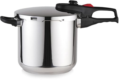 Magefesa Practika Plus 8-Quart Stainless Steel Pressure Cooker, Suitable for All Types of Stovetops, 5-Layer Heat Diffuser Bottom, 5 Safety Systems, Even Heat Distribution