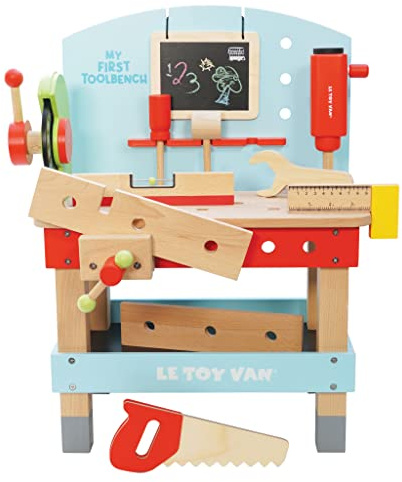 Le Toy Van - TV448 - Banco degli Attrezzi per Bambini in Legno Certificato FSC, 3 Anni, Gioco Tavolo Attrezzi da Lavoro con 20 Accessori, 43 x 34 x 56 cm, Giocattolo Montessori Ecologico