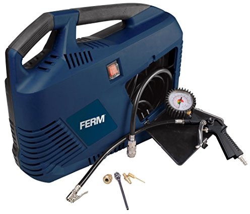 FERM Tragbarer Elektrische Druckluft Kompressor - 1100W - Max. 8 Bar - Öl frei - Mit viele zubehören