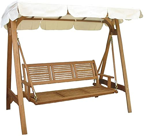 Columpio de jardín de 3 plazas, de madera de acacia, techo color blanco, para exteriores, cód. AC805055