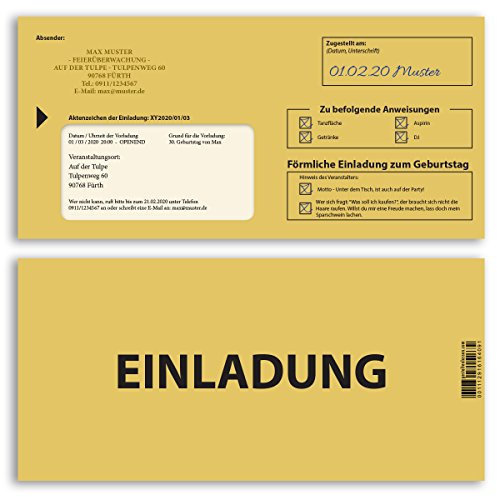 gestaltenlassen.com (60 x) Einladungskarten Geburtstag Mahnbescheid förmliche Zustellung Einladungen