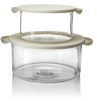 Bodum Hot Pot - Set de 2 Fuentes de Horno Cristal borosilicato, 1 l + 2,5 l, con Tapa de Silicona de Color Blanco Crema