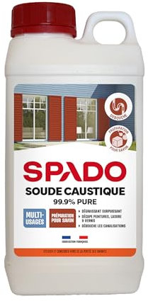 SPADO - Soude Caustique en Poudre Multi-Usage - Décape Peintures, Lasures et Vernis & Dégraisse - 99,9 % Pure - Fabrication Française - 1 Kg