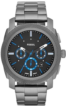 FOSSIL Herrenuhrenmaschine, 45mm Gehäusegröße, Quarz-Chronographenwerk, Edelstahlarmband
