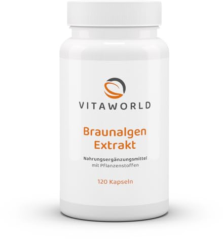 vitaworld Braunalgen Extrakt 500 mg, 140 mg Braunalge und 360 mg Spirulina pro Kapsel, Jodgehalt pro Kapsel 210 µg, Vegan, 120 Kapseln