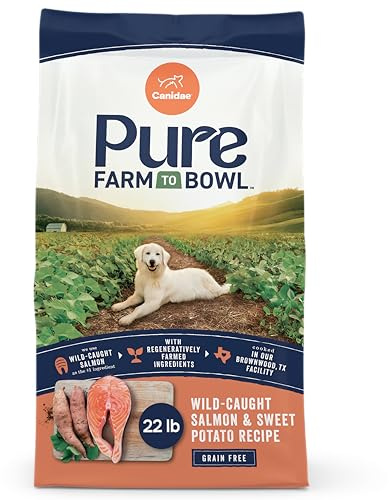 Canidae Pure Farm to Bowl, Grain-Free, Wild-Caught Salmon & Sweet Potato Dog Food, Adult 22lb